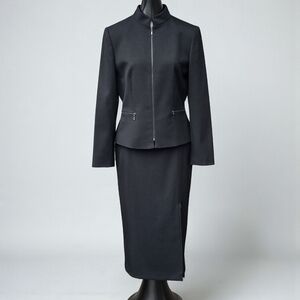 Tahari ASL Vintage Elegant Wool Blend Black Skirt Set Size 6